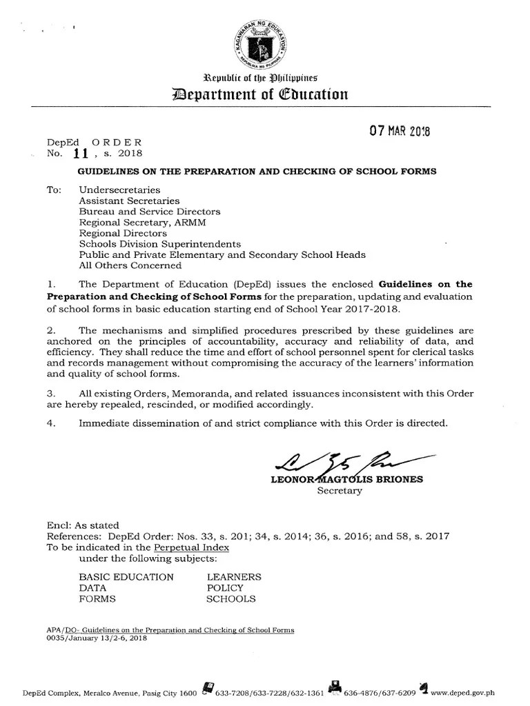 DO 11, S. 2018 - Guidelines On The Preparation And Checking Of School Forms PDF | PDF ...