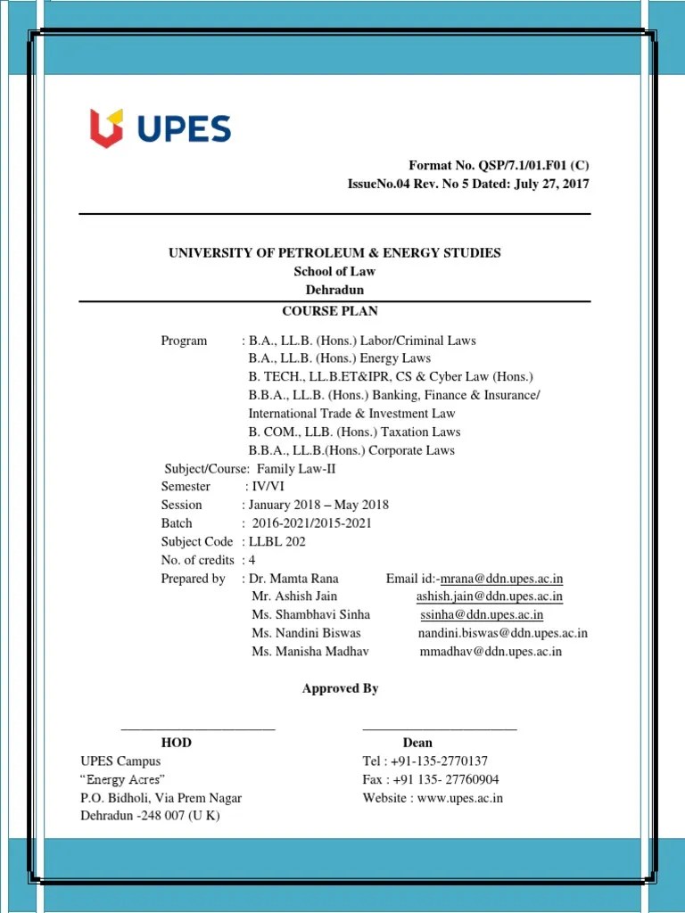 Final Family Law II Course Plan | PDF | Will And Testament | Academic Term