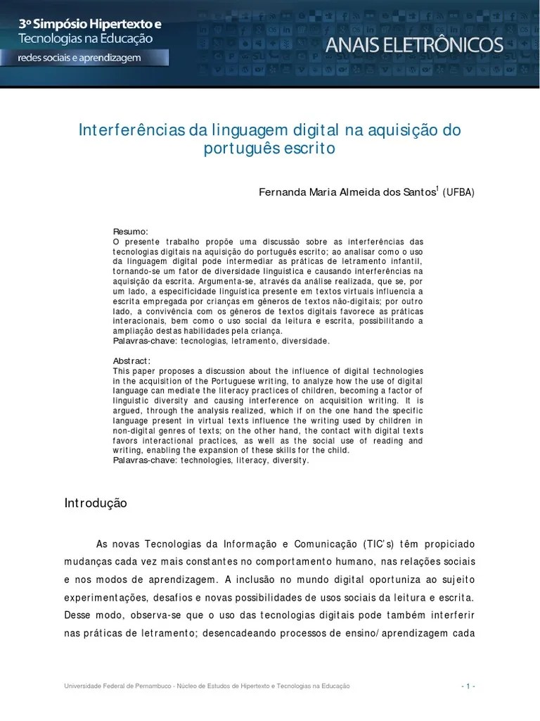 Escrita Digital | PDF | Alfabetização | Leitura (processo)