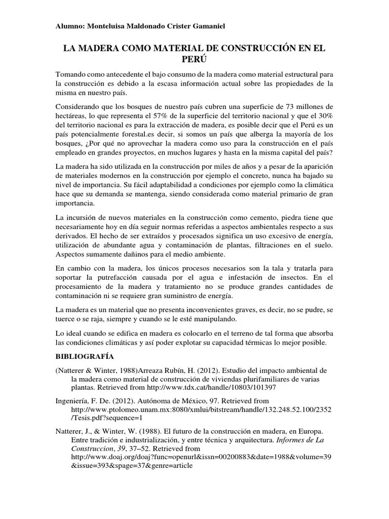 La Madera Como Material De Construcción En El Perú | PDF | Los Bosques | Deforestación