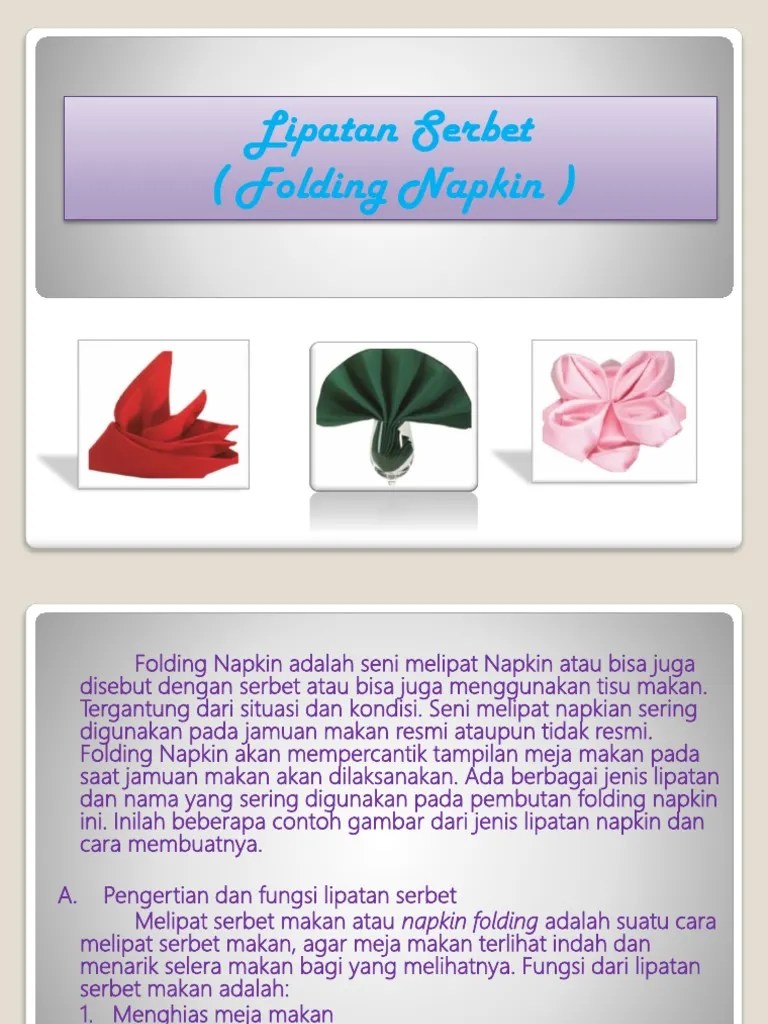 Cara Lipatan Napkin Meja Makan / Napkin Pdf