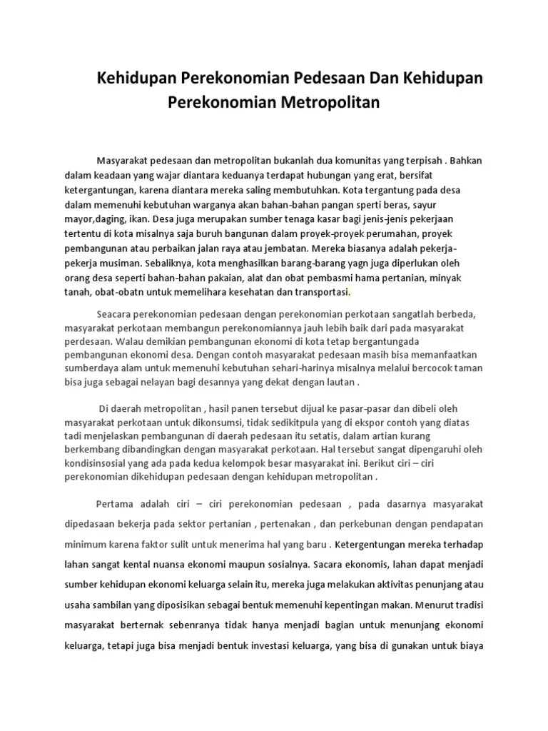 Kehidupan Perekonomian Pedesaan Dan Kehidupan Perekonomian Metropolitan