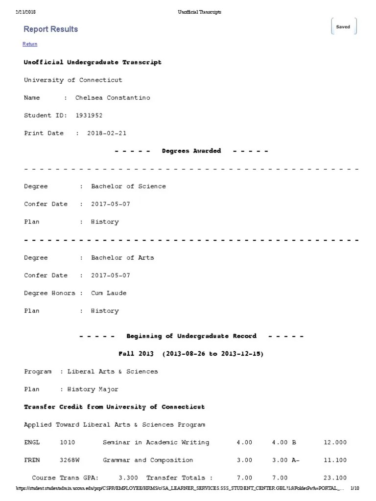 Unofficial Transcript | PDF | Academic Degree | Graduate School