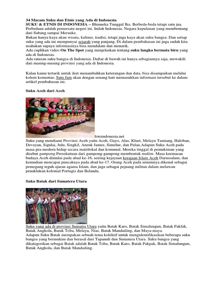 34 Macam Suku Dan Etnis Yang Ada Di Indonesia | PDF