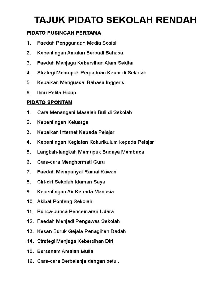 Contoh teks pidato bahasa melayu sekolah menengah bonus, teks pidato pentingnya menjaga kebersihan lingkungan sekolah terkait teks, . Tajuk Pidato Pdf