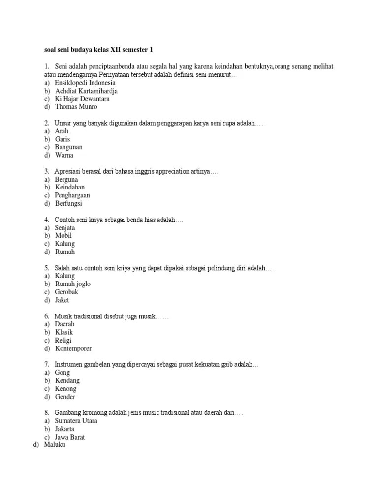 Soal dan jawaban latihan ukk uas pat ips sd/mi kelas 3. Soal Seni Budaya Uas Kelas 12