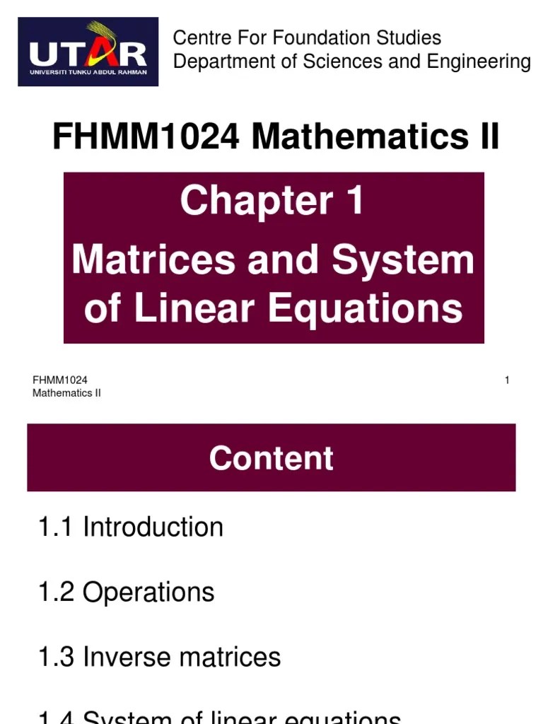 FHMM1024 Chapter 1 Matrices And Linear Equations | PDF | Matrix ...