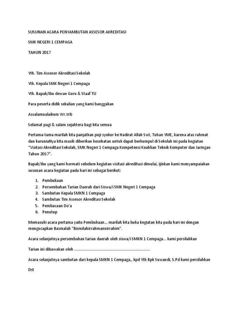 Susunan Acara Penyambutan Assesor Akreditasi | PDF