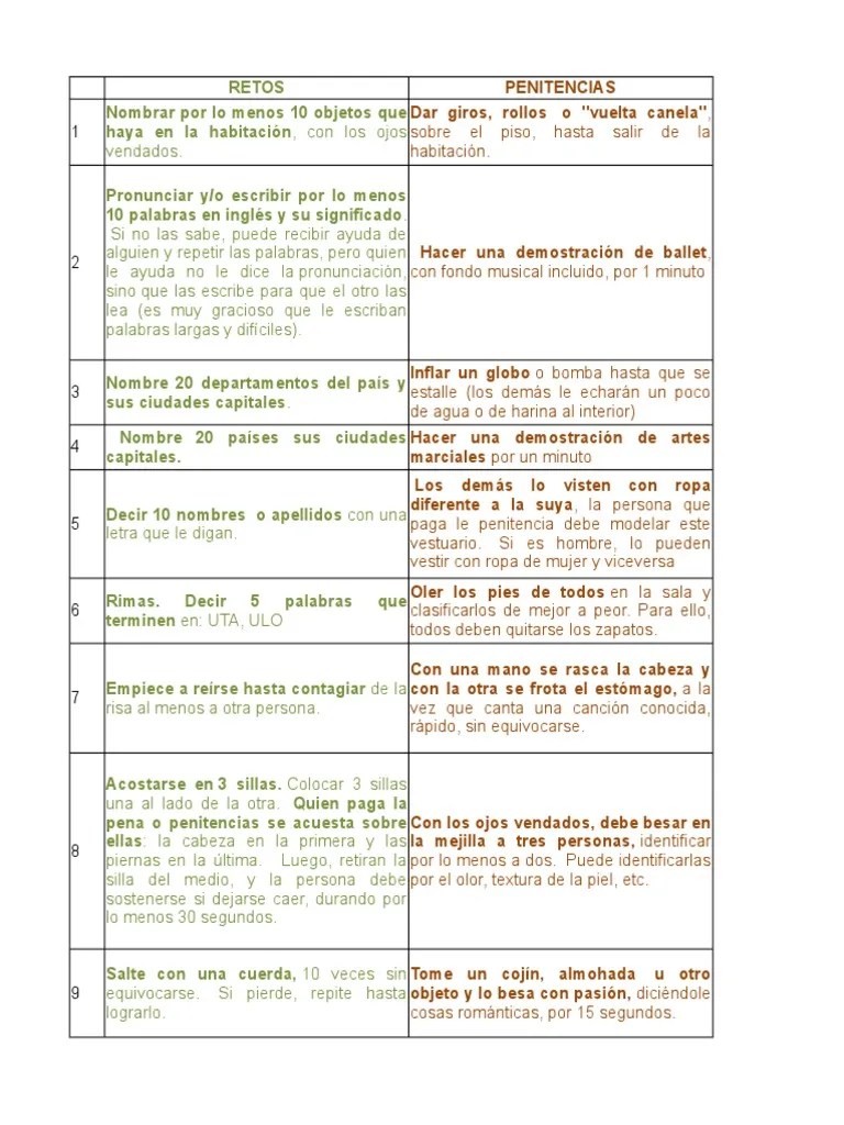 Es muy importante que las penitencias que se impongan en los juegos no tengan el ánimo de ridiculizar al jugador penalizado, sino que sirvan sólo para diversión de todos. Retos Y Penitencias Pdf Mano Origami