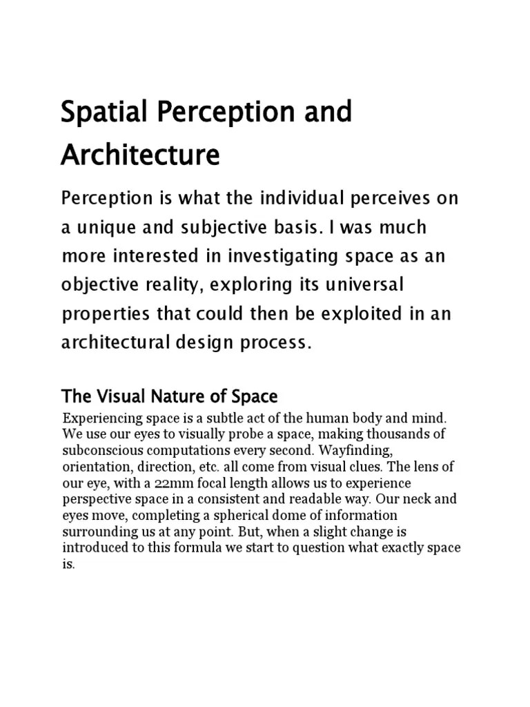 Spatial Perception And Architecture | PDF | Space | Perception