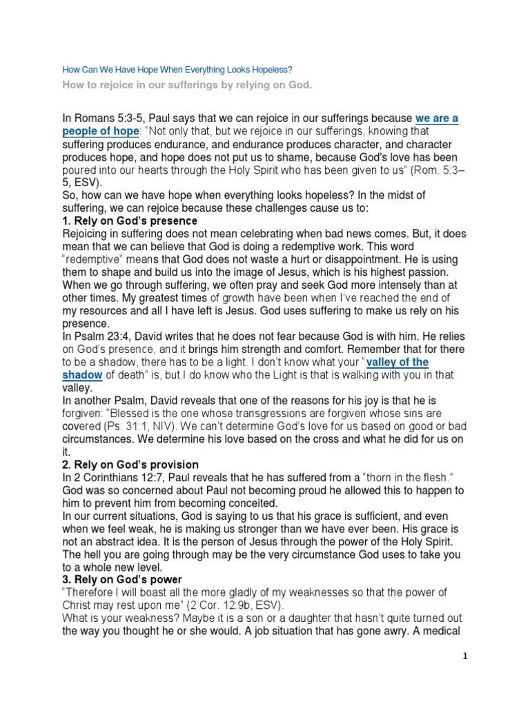 How Can We Have Hope When Everything Looks Hopeless | PDF | Hope | God ...