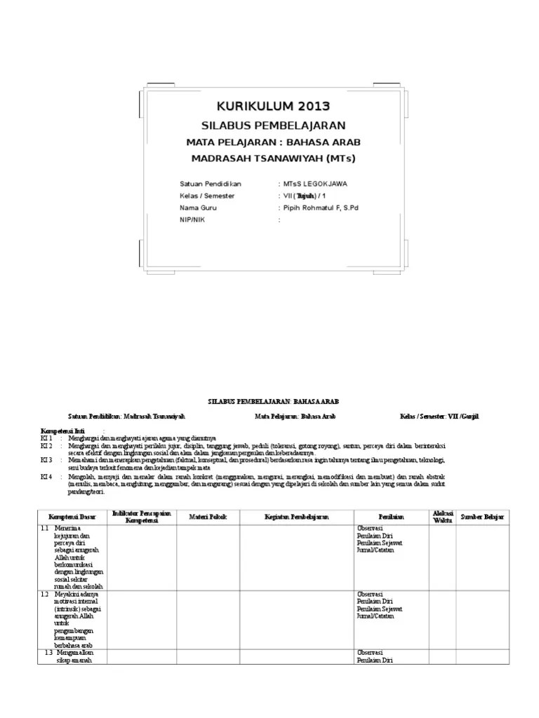 Kesesuaian antara ucapan dan perbuatan. Silabus Bhs Arab Mts Kelas Vii Pdf