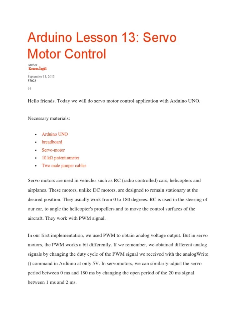 Arduino Lesson 13 Servo Motor Control | PDF | Technology & Engineering