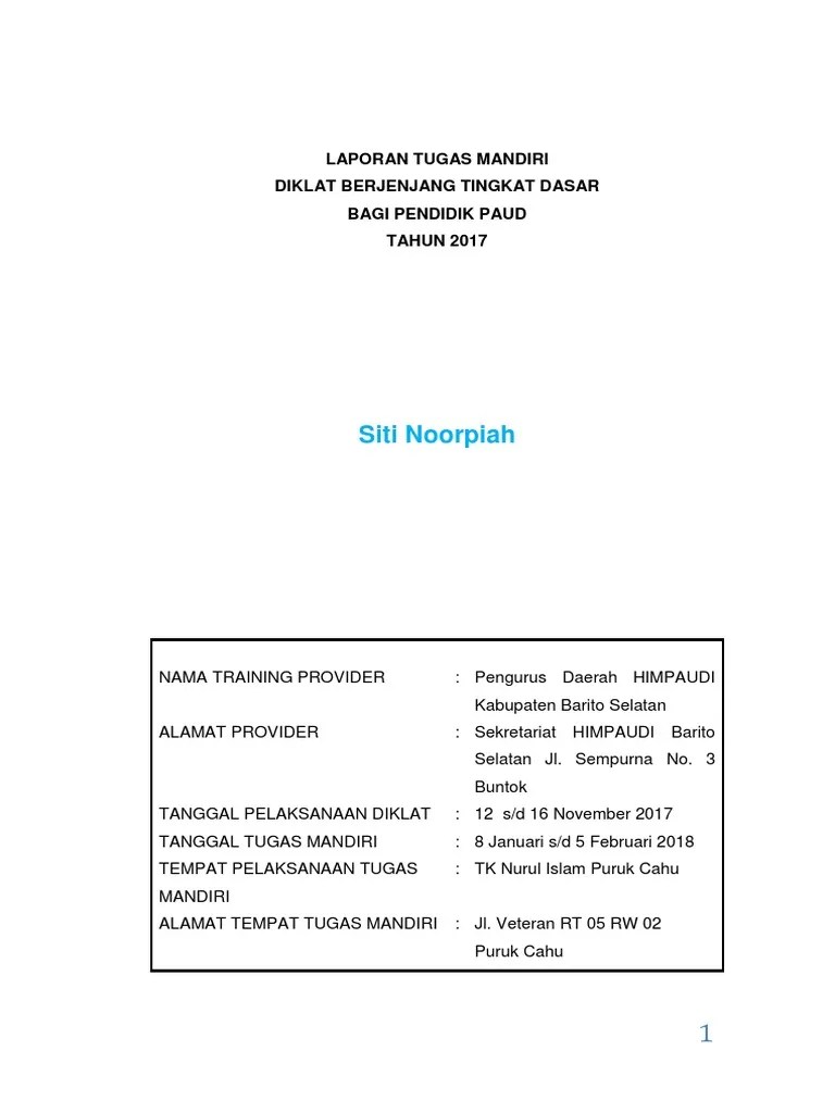 Contoh Laporan Tugas Mandiri Diklat Dasar Paud 2015 Kumpulan Contoh Laporan Cute766