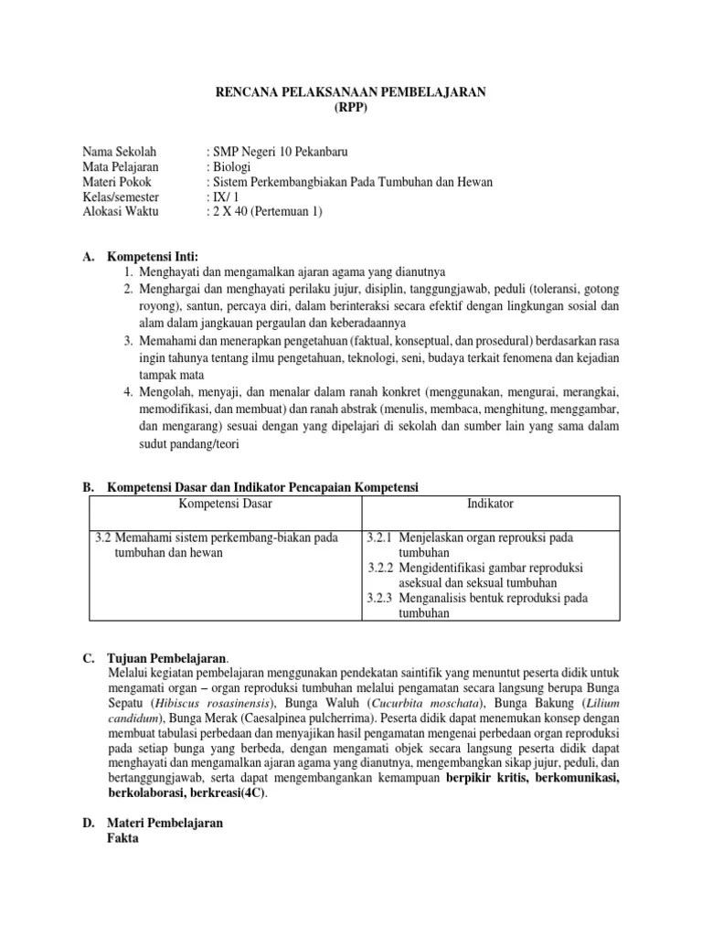 RPP Sistem Perkembangbiakan Hewan Dan Tumbuhan | PDF