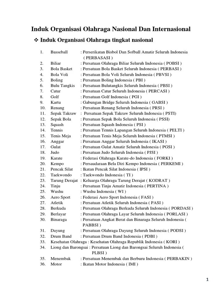 Induk Organisasi Olahraga Nasional Dan Internasional | PDF