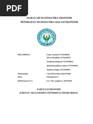Menentukan dua buah garis lurus apakah berimpit, sejajar, berpotongan atau saling tegak lurus. Penerapan Fungsi Linier Makalah Pdf