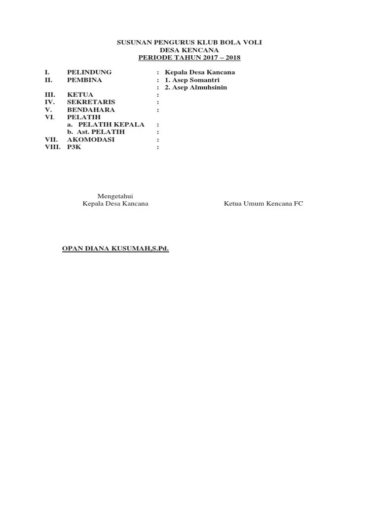 Mulai dari tahun ke tahun bola voli dikenal diseluruh negara bahkan sudah. Susunan Pengurus Klub Bola Voli