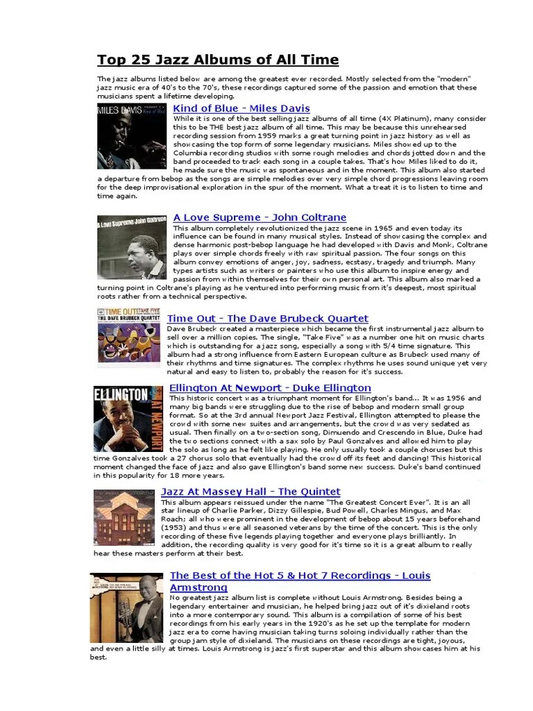 Top 25 Jazz Albums Of All Time | PDF | Jazz | American Jazz