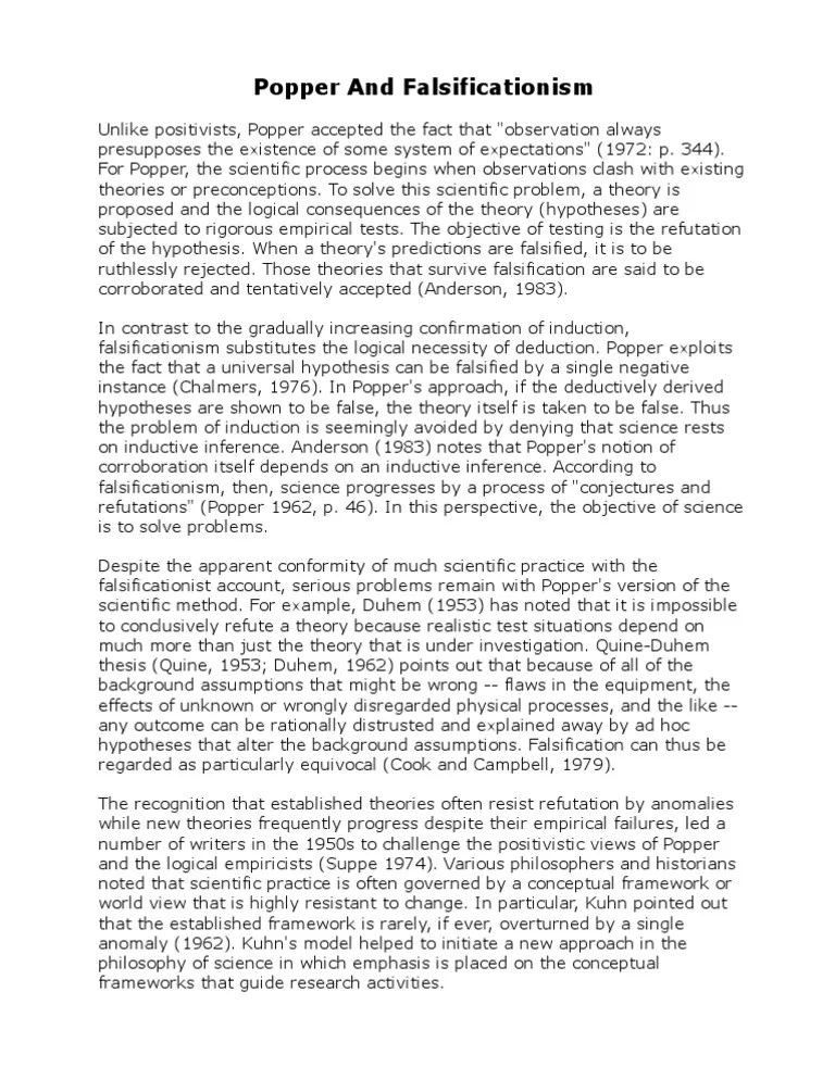 Popper And Falsificationism | PDF | Falsifiability | Karl Popper