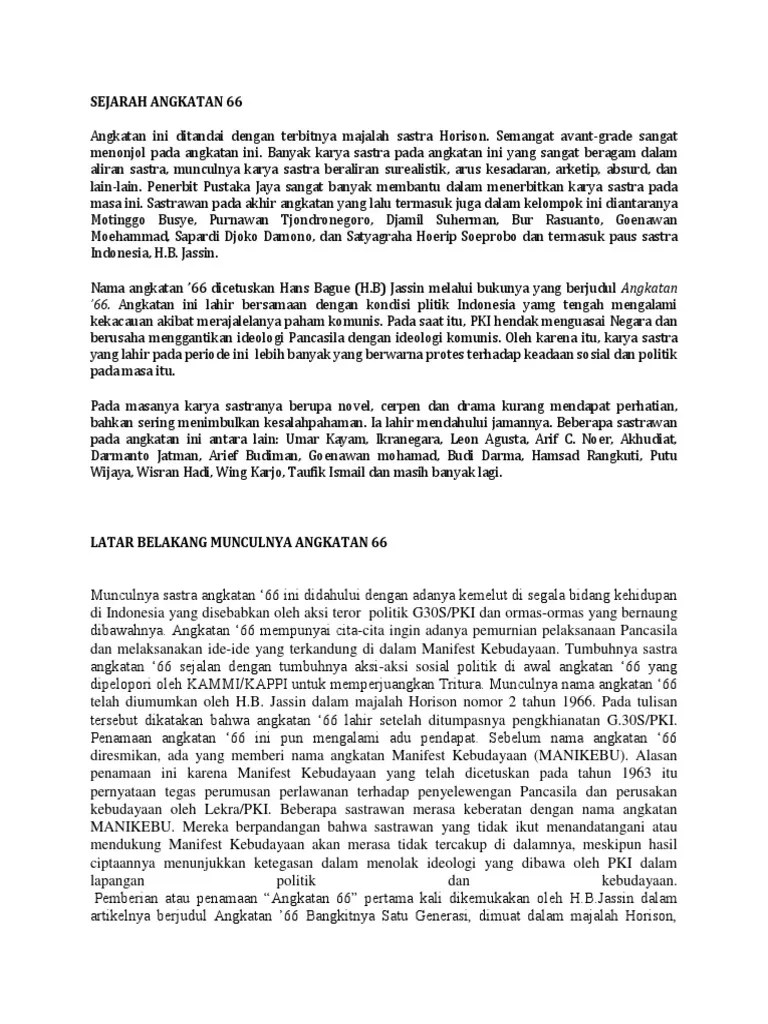Ciri Ciri Karya Sastra Angkatan 66 – Nasi