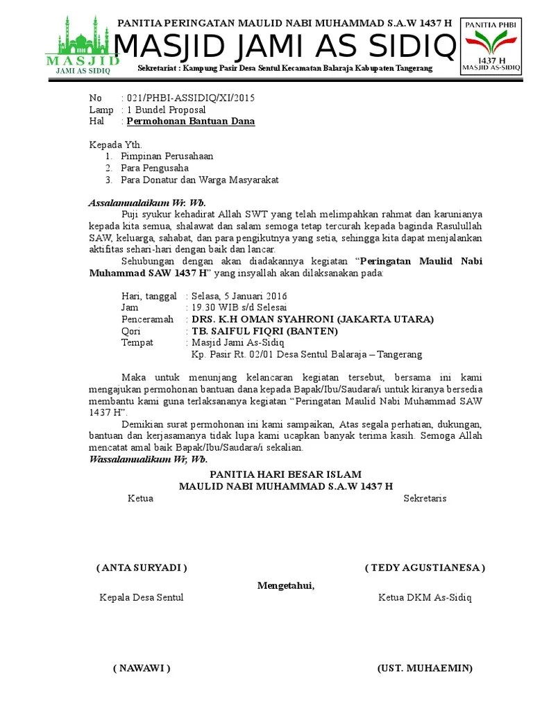 Surat Permohonan Danan Dan Proposal Acara Maulid Nabi Muhammad Saw | PDF