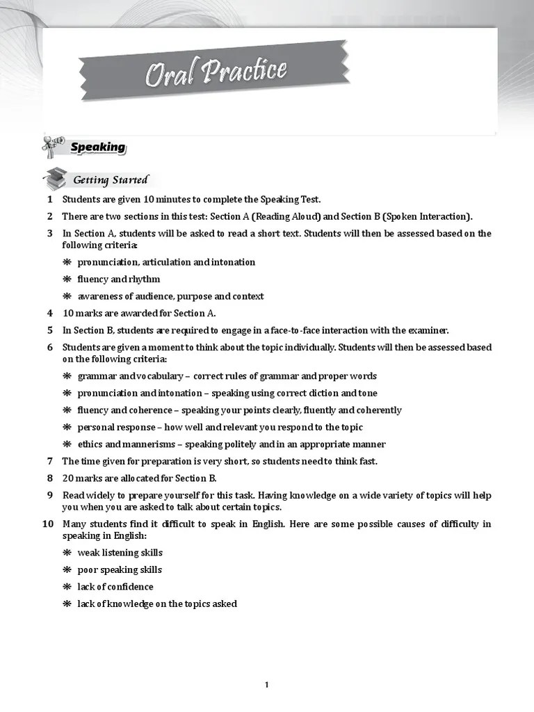 Example of pt3 oral test topics. Oral Practise Oral Test English F3 Pdf Fluency Test Assessment