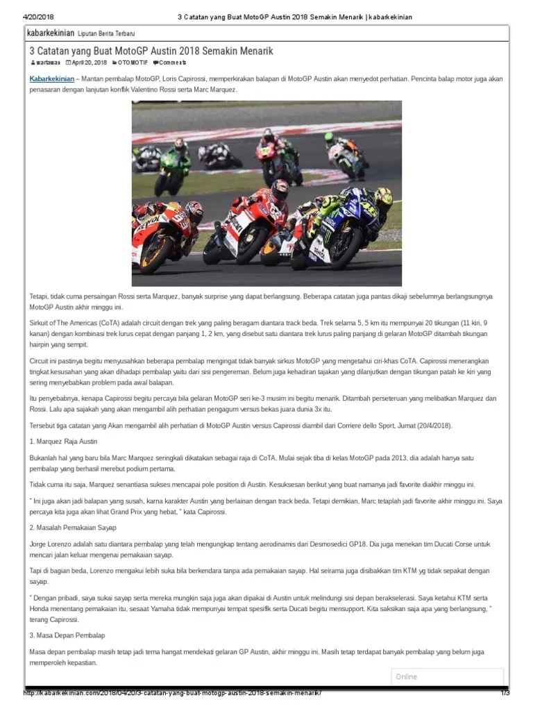 3 Catatan Yang Buat Motogp Austin 2018 Semakin Menarik