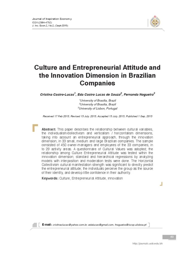Culture And Entrepreneurial Attitude And The Innovation Dimension In ...