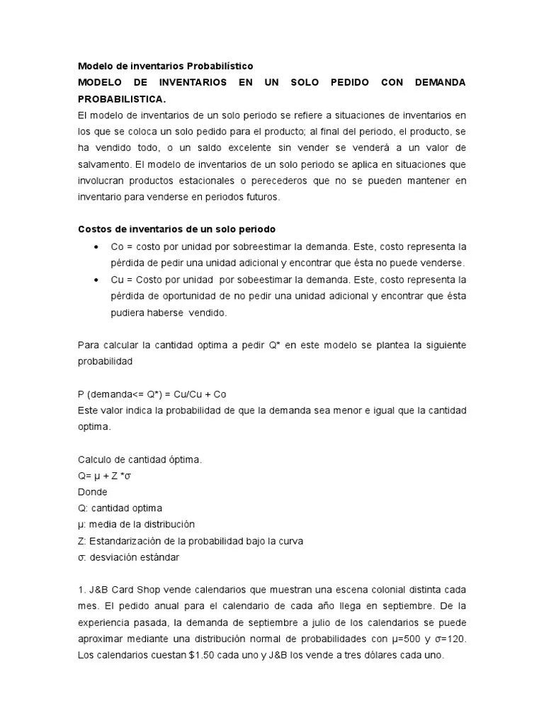 Modelo De Inventarios Probabilistico | PDF | Inventario | Economias