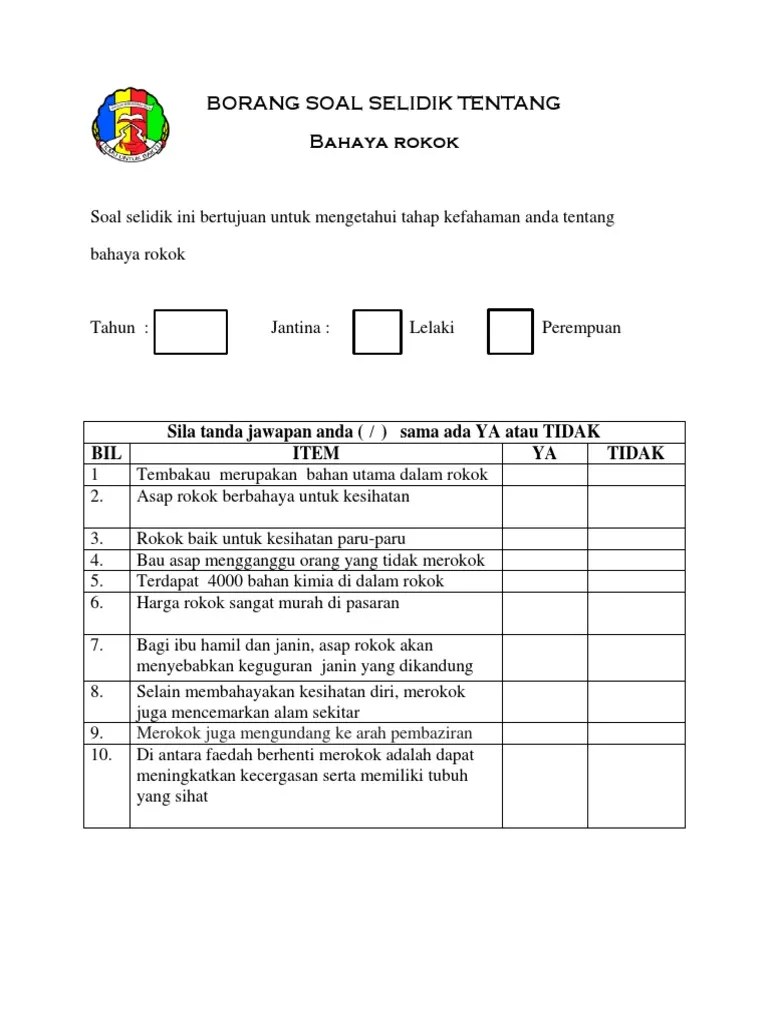 Borang Soal Selidik Solat Pdf Contoh Soal Dan Contoh Pidato Lengkap Contoh Borang Soal Selidik Ya Atau Tidak.
