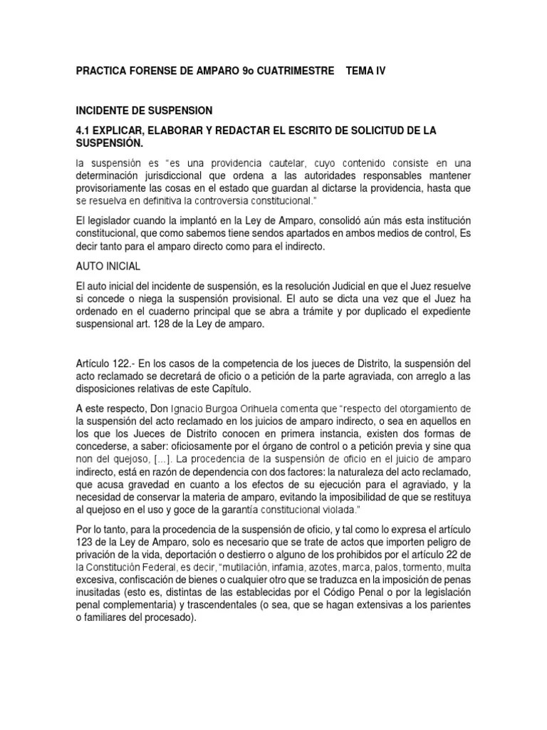 PRACTICA FORENSE DE AMPARO 9o CUATRIMESTRE TEMA IV | PDF | Juez | Demanda Judicial
