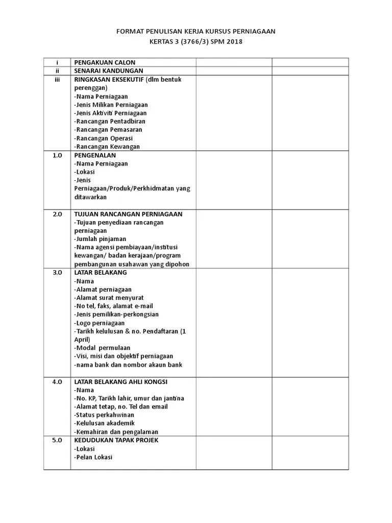 Pengenalan , angka giliran serta Format Penulisan Kerja Kursus Perniagaan Maklumat Details Pdf