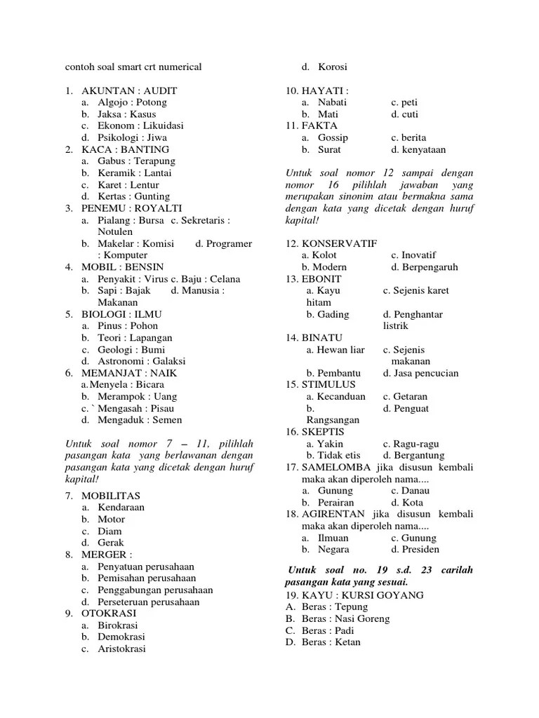 Contoh Soal Psikotes Smart Gma Verbal Kunci Ujian 