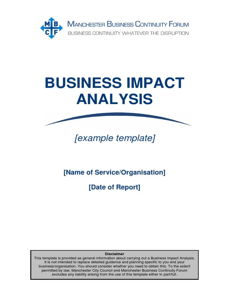 Mbcf Business Impact Analysis Template Business Continuity Risk