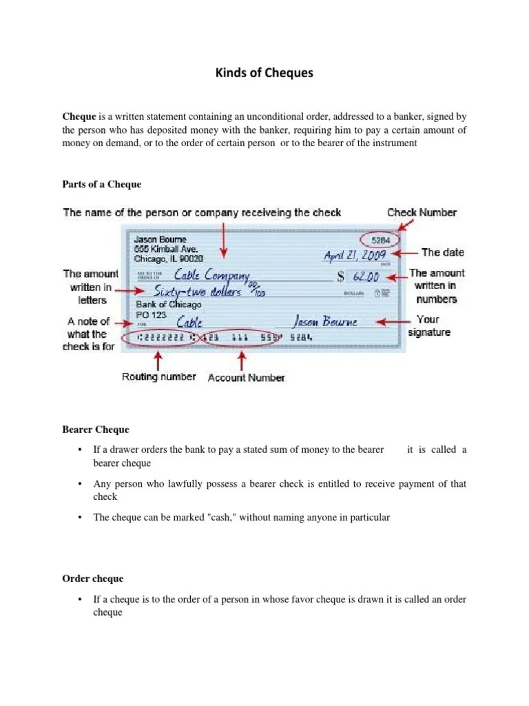 Kinds Of Cheques | PDF | Cheque | Payments