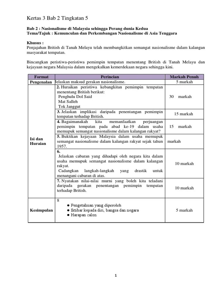 Contoh soalan dan skema jawapan kertas 3 sejarah spm. Sejarah Kertas 3 Tingkatan 5 Bab 2 Nasionalisme Di Malaysia Sehingga Perang Dunia Kedua Qoosterd