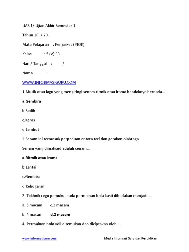 Download buku pjok kelas 2 sd kurikulum 2013 pdf. Soal Dan Kunci Jawaban Pjok Kelas 5