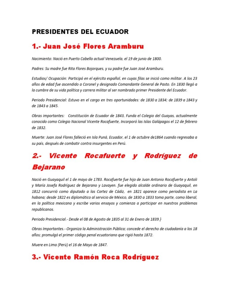Presidentes Del Ecuador... Parte 1 | PDF | Ecuador | Comunidad Andina