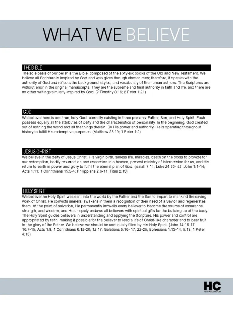 What We Believe | PDF | God In Christianity | Spiritual Gift