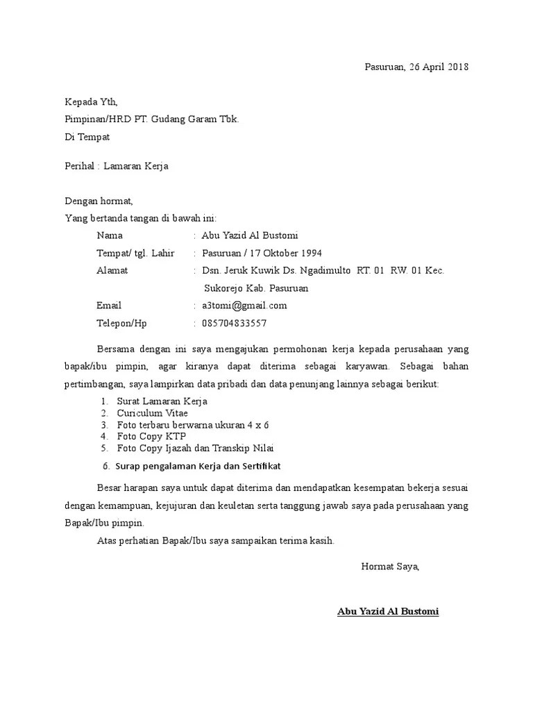 Lamaran Kerja PT. Gudang Garam TBK | PDF