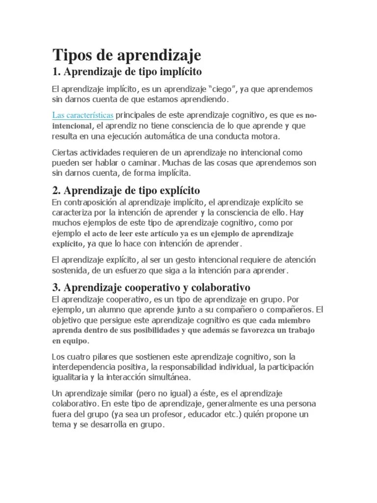 Tipos De Aprendizaje | PDF | Las Emociones | Cerebro