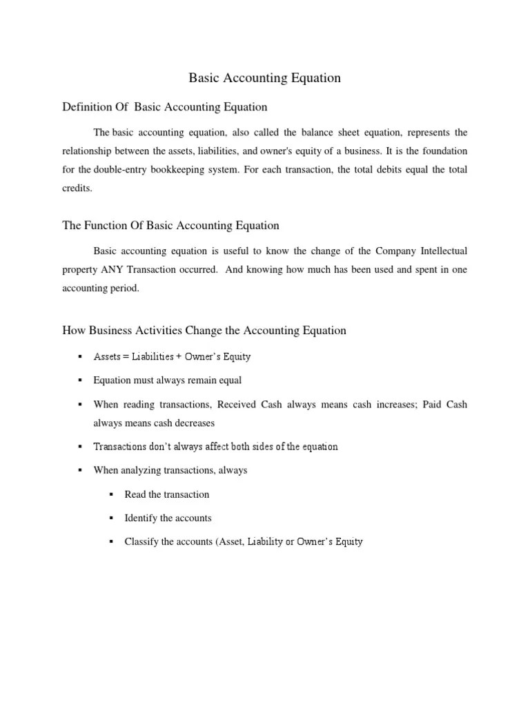 Basic Accounting Equation | PDF | Debits And Credits | Liability (Financial Accounting)