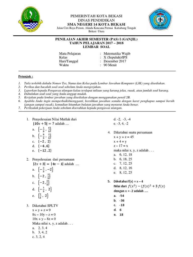 Kulit pohon yang sudah tua terlapisi oleh jaringan gabus. Soal Pas Matematika Kelas X Ips Beinyu Com