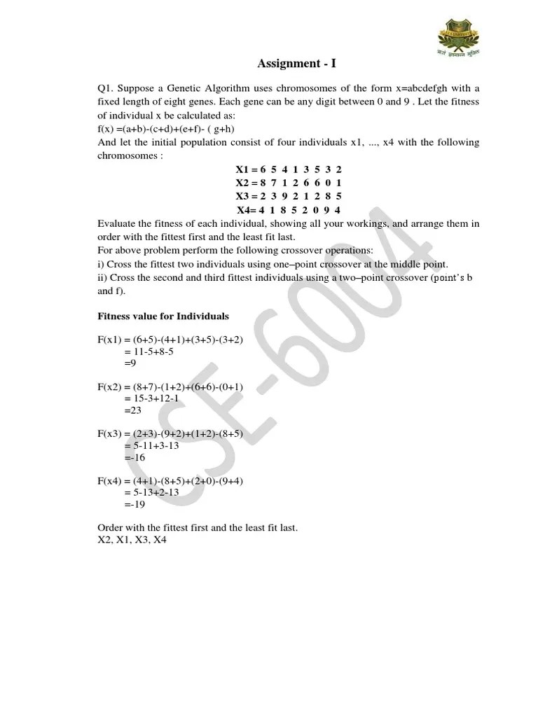 Genetic Algorithm Assignment | PDF | Genetic Algorithm | Fitness (Biology)