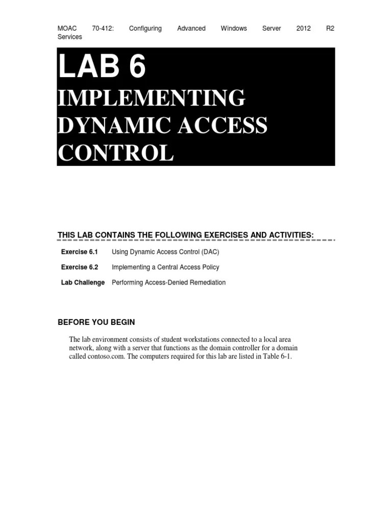 Implementing Dynamic Access Control: This Lab Contains The Following ...