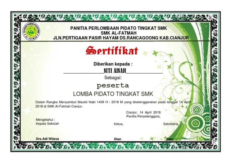 Contoh Desain Sertifikat Piagam Penghargaan Lomba Hafalan Alquran Imago Media Home Of Creativity Saat kita mengadakan event seperti HUT RI Olah raga Futsal kegiatan OSIS acara islami seperti pesantren ramadhan tahfidz lomba adzan atau acara resmi seperti seminar nasional online biasanya kita akan membuat sertifikat baik untuk penghargaan bagi yang juara maupun keikut sertaan dari peserta itu sendiri.