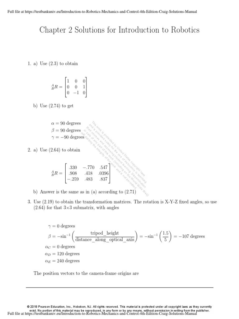 Introduction To Robotics Mechanics And Control 4th Edition Craig ...