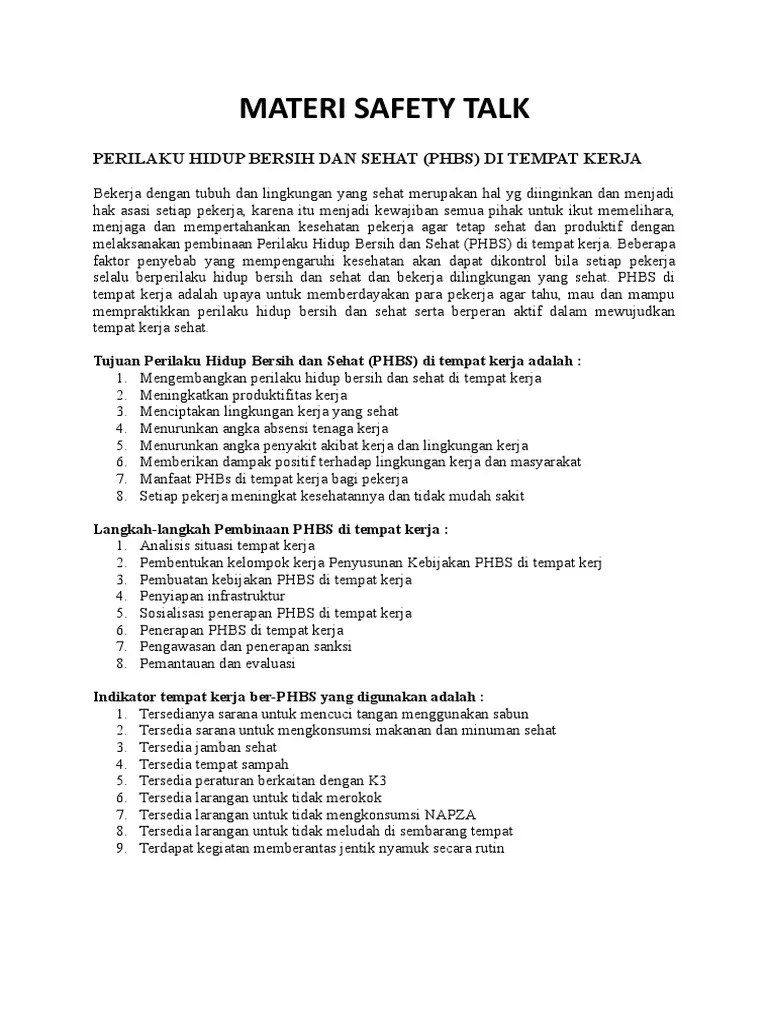 Materi Safety Talk Terbaru Dan Terlengkap Untuk Para Pekerja Pengertian SHKK Dan Ruang Lingkup SHKK.