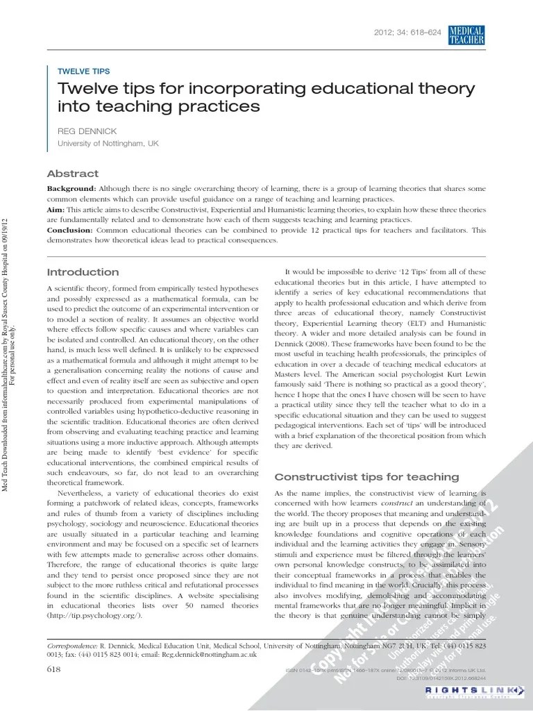 Twelve Tips For Incorporating Educational Theory Into Teaching Practices-UNI2 | PDF ...